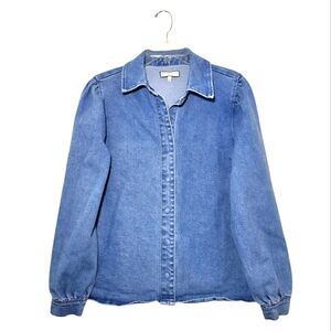 BAGATELLE COLLECTION Denim Puff Sleeve Button Front Shirt Jacket L